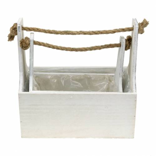 Floristik24 Plantenbak gereedschapskist met handvat houten kist wit 27 × 15 cm / 22 × 10,5 cm