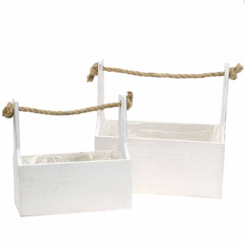 Floristik24 Plantenbak gereedschapskist met handvat houten kist wit 27 × 15 cm / 22 × 10,5 cm