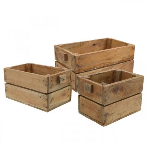 Floristik24 Houten kist, bloembak, plantenbak, plantenbakken set naturel L45 / 36 / 27cm H20.5 / 18 / 17cm set van 3