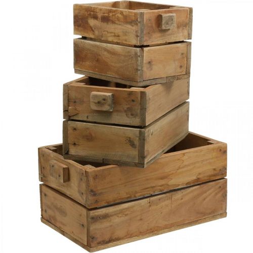 Floristik24 Houten kist, bloembak, plantenbak, plantenbakken set naturel L45 / 36 / 27cm H20.5 / 18 / 17cm set van 3