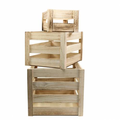 Floristik24 Houten kist naturel bruin 43,5cm / 37,7cm / 31,8cm set van 3