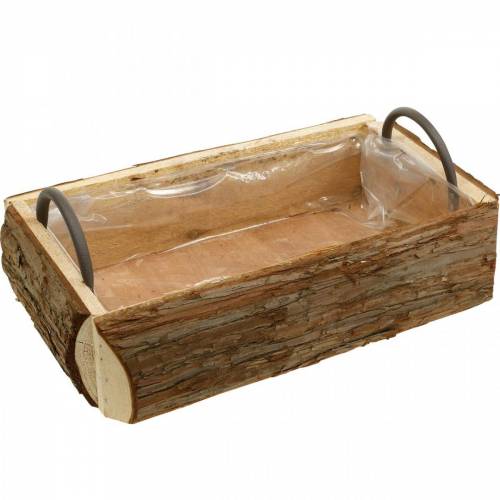 Floristik24 Houten kist om te planten, plantenpot met handvatten, bloembak met schors 45,5 cm