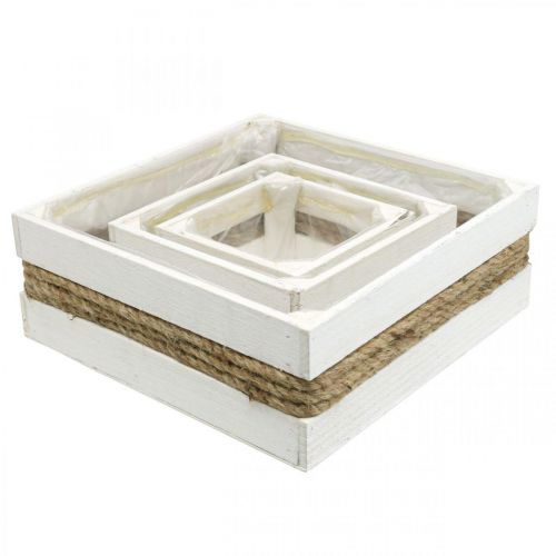 Artikel Plantenbak hout wit met touwbak voor beplanting 15/20/30cm set van 3