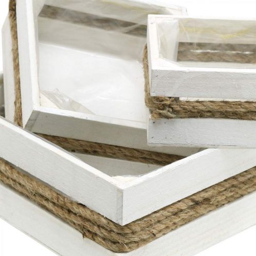 Artikel Plantenbak hout wit met touwbak voor beplanting 15/20/30cm set van 3