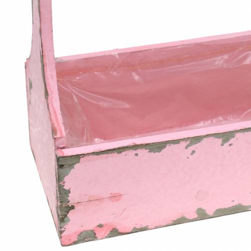 Floristik24 Plantenmand gereedschapskist met jute handvat roze used look 28x12x24cm 1 stuk