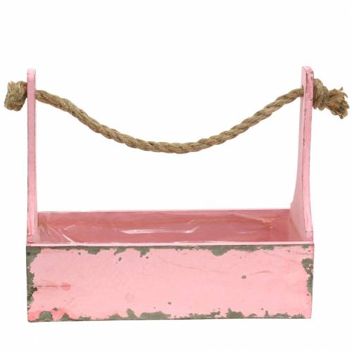 Floristik24 Plantenmand gereedschapskist met jute handvat roze used look 28x12x24cm 1 stuk