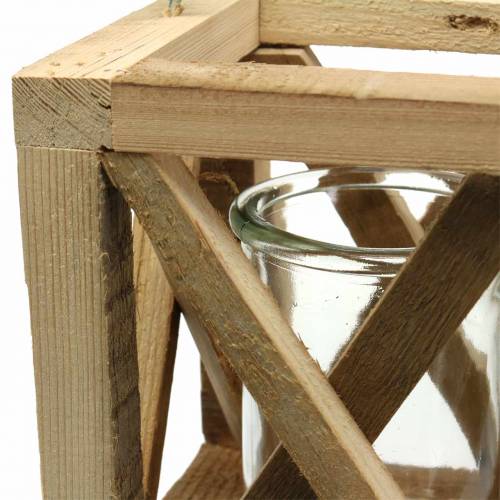 Floristik24 Decoratieve houten lantaarn met glas naturel 14x14cm H17cm