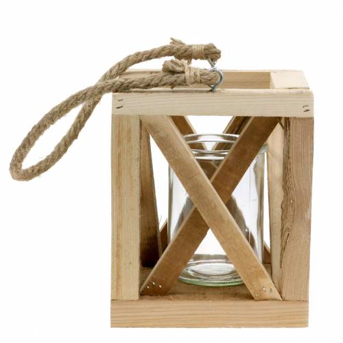 Floristik24 Decoratieve houten lantaarn met glas naturel 14x14cm H17cm