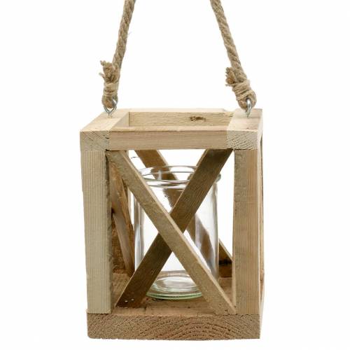 Floristik24 Decoratieve houten lantaarn met glas naturel 14x14cm H17cm