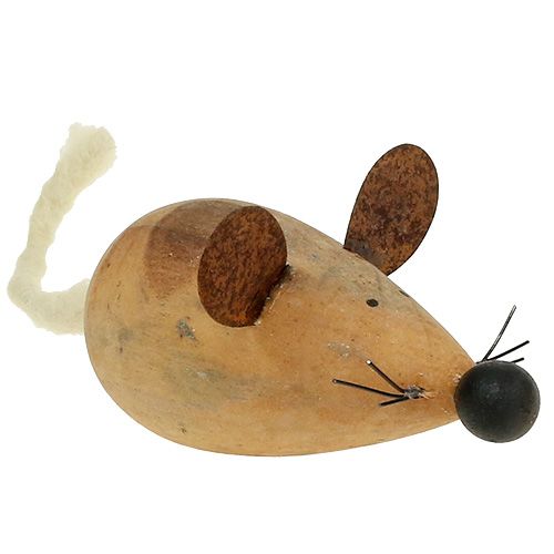 Floristik24 Houten muis wit, naturel 16cm 4st