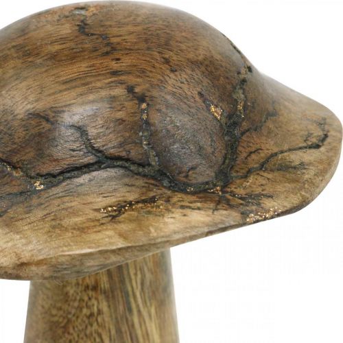 Floristik24 Houten paddestoel met patroon deco paddestoel naturel, gouden hout deco Ø10cm H13cm