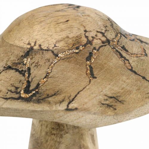 Floristik24 Houten paddestoel met patroon houten decoratie paddestoel naturel, goudkleurig Ø12.5cm H15cm