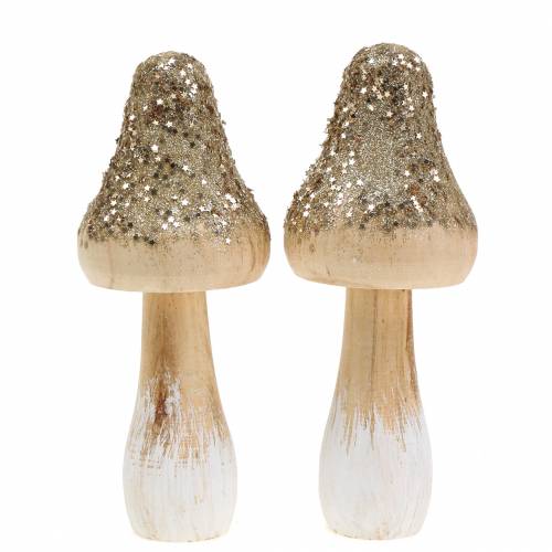 Floristik24 Houten paddenstoel met glitter H17cm 2st