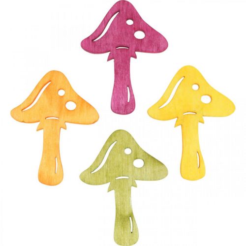 Artikel Strooidecoratie paddenstoelen, herfstdecoratie, gelukspaddenstoelen voor het decoreren van oranje, geel, groen, roze H3,5/4cm B4/3cm 72 stuks