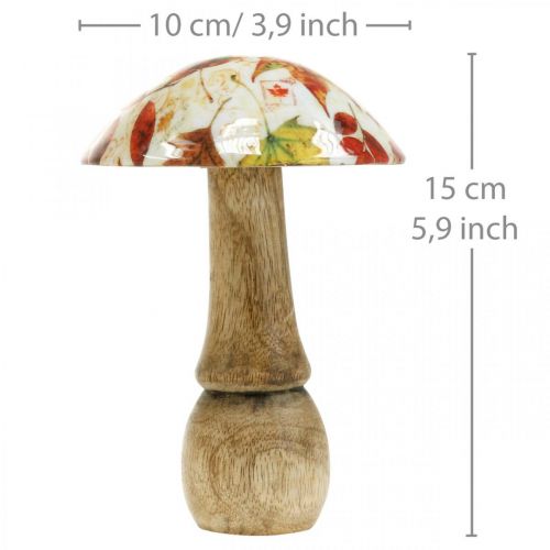 Artikel Houten paddestoeldecoratie herfstbladeren wit, kleurrijke paddestoel tafeldecoratie Ø10cm H15cm