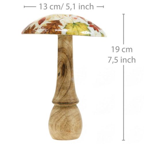 Houten paddestoel deco herfstbladeren wit, kleurrijke herfstdecoratie Ø13cm H19cm | Floristik24.nl