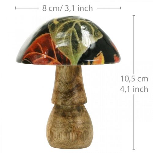 Floristik24 Houten paddestoelbladeren herfstdecoratie paddestoel mangohout zwart, kleurrijk Ø8cm H10.5cm