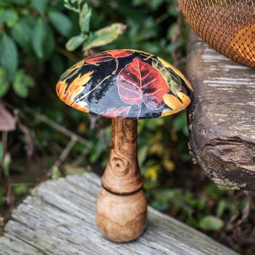 Floristik24 Houten paddenstoeldecoratie kleurrijke bladeren herfstdecoratie zwart, kleurrijk Ø13cm H19cm