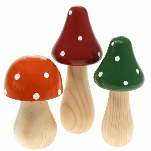 Floristik24 Decoratieve vliegenzwam set oranje, groen, rood 10/12 / 14,8 cm