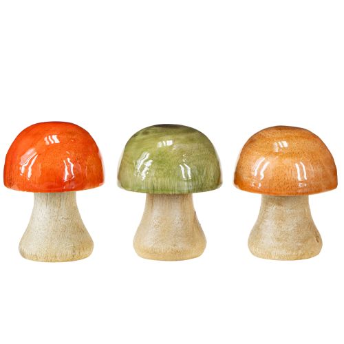 Artikel Houten paddenstoelen herfstdecoratie paddenstoelen groen rood oranje H6,5cm 9 stuks