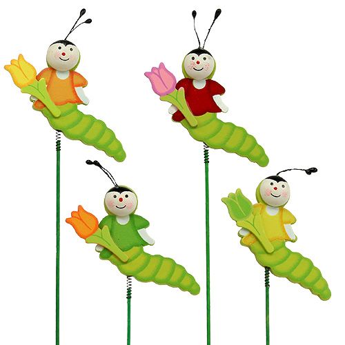 Floristik24 Houten rups op stok 8cm ezel. 24u