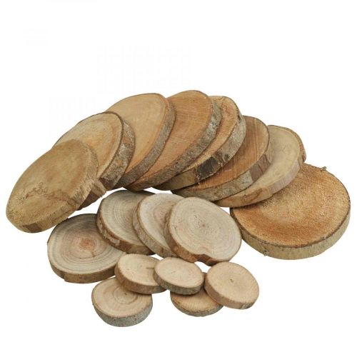 Houten schijven 3.5cm - 9cm naturel 300g