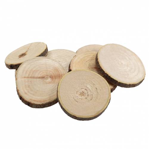 Floristik24 Houten schijven rond naturel Ø3,5–5cm 400g in een net