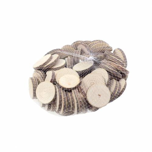 Floristik24 Houten schijven rond naturel Ø3,5–5cm 400g in een net