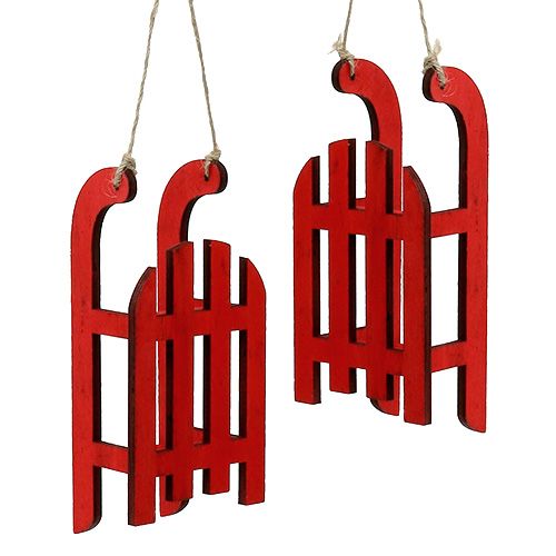 Floristik24 Houten slee voor ophanging rood 15cm 6st