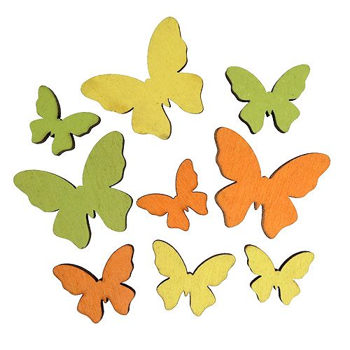 Floristik24 Houten vlinder 2,5-4 cm oranje, groen, geel 36st
