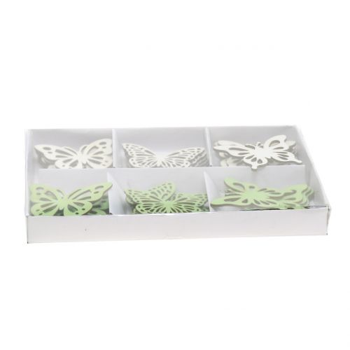 Floristik24 Houten vlinder groen / wit 5cm 36st