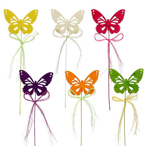 Floristik24 Houten vlinders op het draad diverse kleuren 8cm 24st