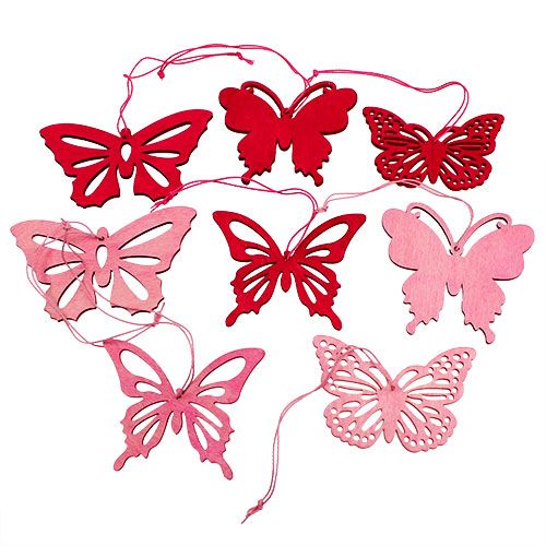 Artikel Houten vlinders om op te hangen roze 8cm - 10cm 24st