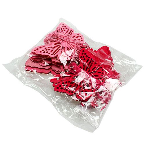 Floristik24 Houten vlinders om op te hangen roze 8cm - 10cm 24st