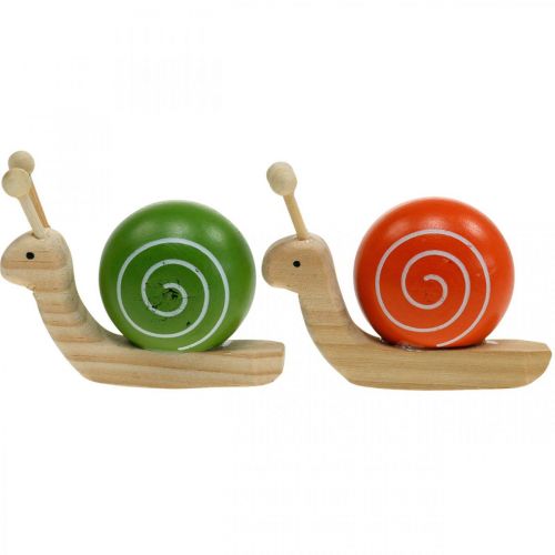 Floristik24 Houten slakken voor decoratie, lente, tuinslak groen-oranje, tafeldecoratie 6st