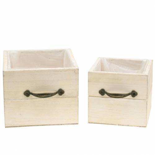 Plantenbak houten lade creme 15×15cm/12×12cm set van 2