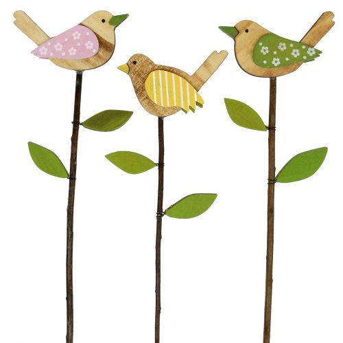 Houten speld vogel gekleurd L30cm 9st