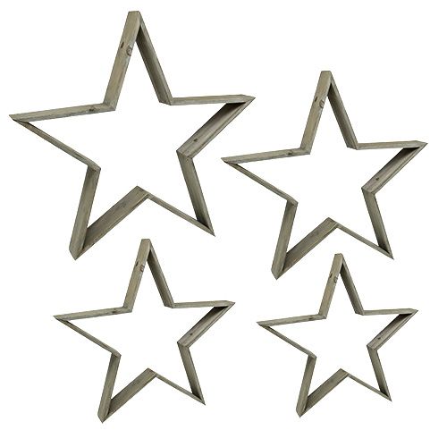 Floristik24 Houten ster set van 4 staand grijs 29cm - 61cm