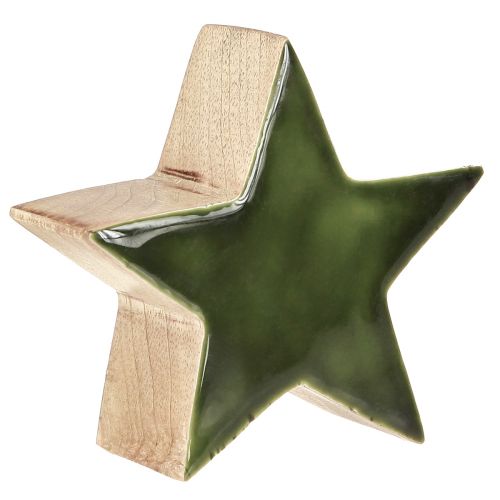 Houten ster groen natuurlijke ster mangohouten tafeldecoratie Ø10cm 3 st