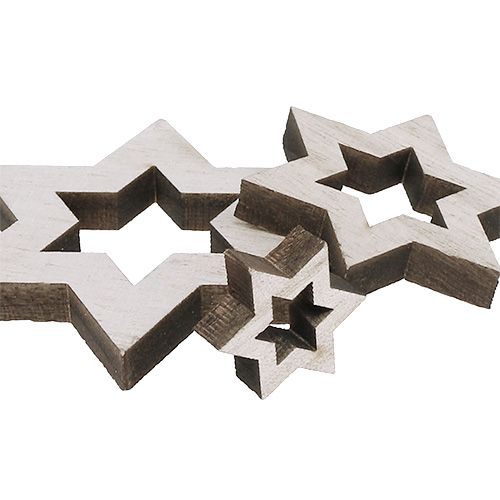 Floristik24 Houten ster mix 2,5cm - 7cm witgekalkt 35p