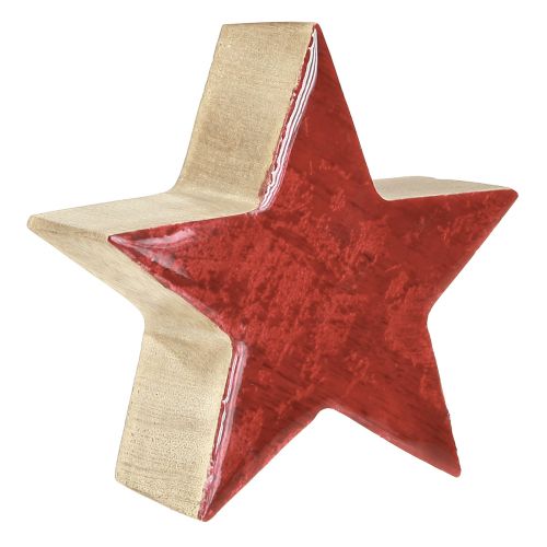 Floristik24 Houten ster rood natuurlijke ster mangohouten tafeldecoratie Ø10cm 3 st