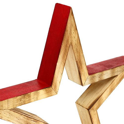Floristik24 Houten ster open natuur, rood 24,5 cm 2 stks
