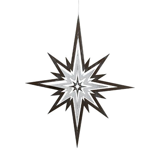 Floristik24 Houten ster om op te hangen grijs, wit 48cm x 40cm