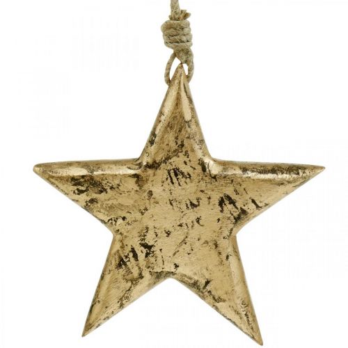 Ster om op te hangen, houtdecoratie met goudeffect, advent 14cm × 14cm