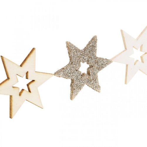 Floristik24 Strooidecoratie houten ster naturel, glitter, wit 4cm assorti 72 st