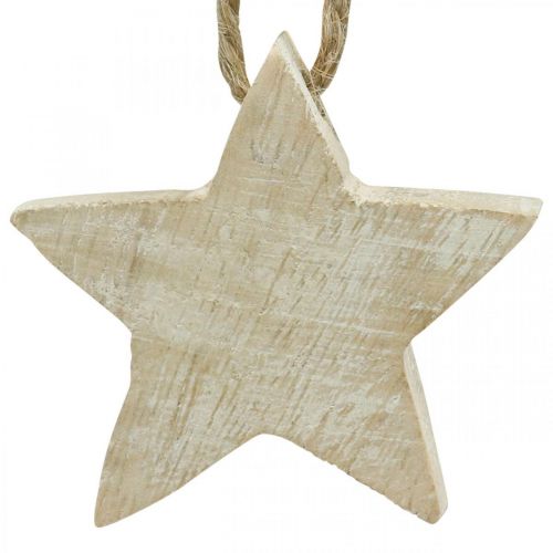 Artikel Houten ster kerstboomversiering naturel, white wash 5cm 36st