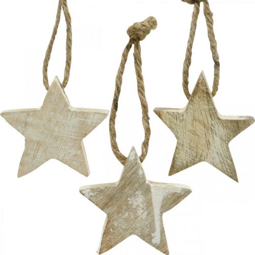 Floristik24 Houten ster kerstboomversiering naturel, white wash 5cm 36st