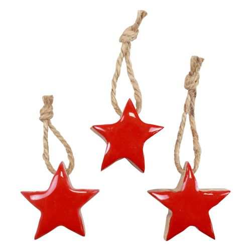 Floristik24 Houten ster kerstboomversiering rood, naturel decoratieve sterren 5cm 24 st
