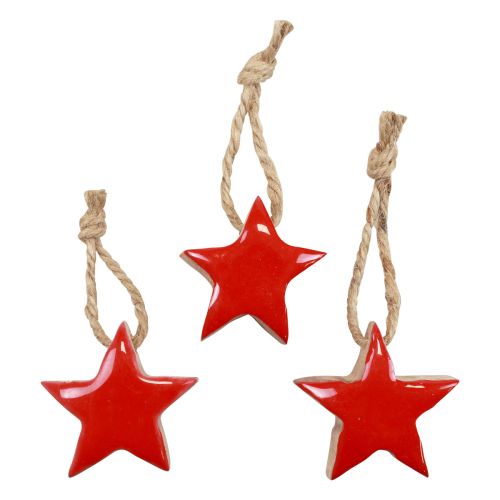 Floristik24 Houten ster kerstboomversiering rood, natuurlijke decoratieve sterren 5cm 24st