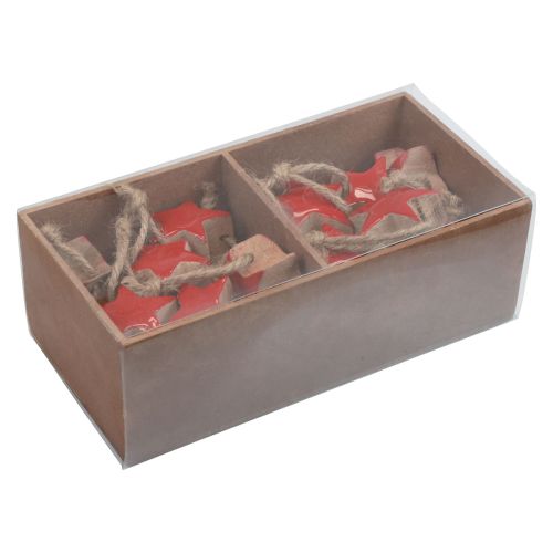 Floristik24 Houten ster kerstboomversiering rood, naturel decoratieve sterren 5cm 24 st